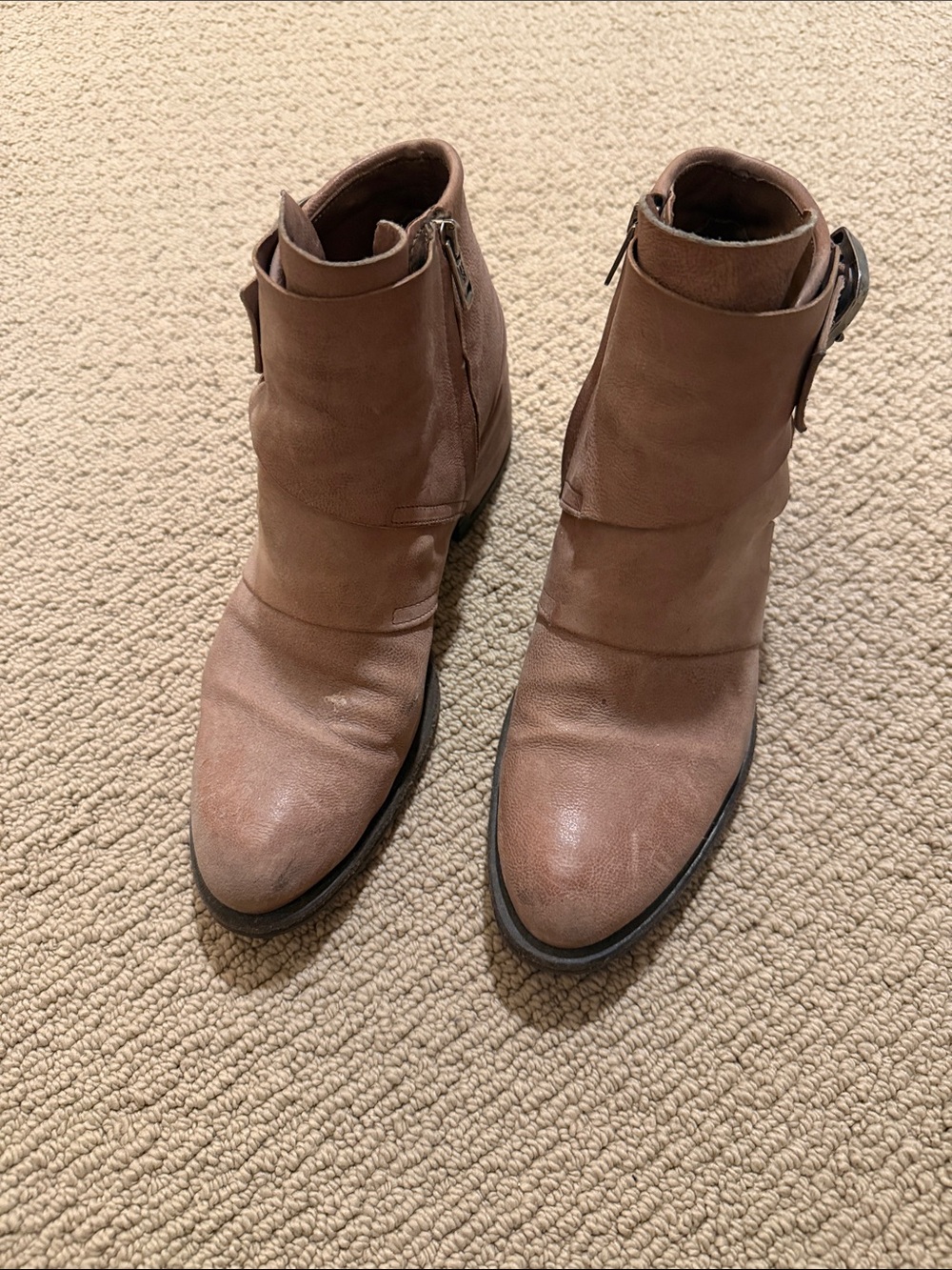 A.S.98 Brown Leather Ankle Booties with Buckle Accent